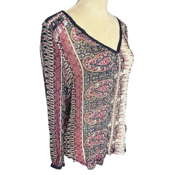 Lucky Brand Womens Concord Paisley Boho Gypsy Sheer V Neck Blouse Sz S ? - Picture 5 of 8
